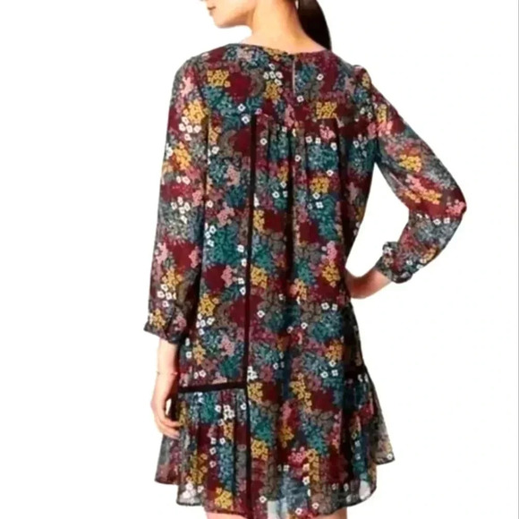 Loft Navy Colorful Wildflower Floral Long Sleeve Mini Shift Dress - Picture 2 of 10